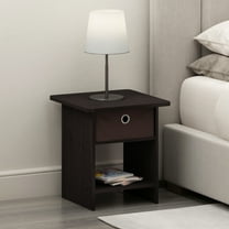 Furinno 10004DWN End Table & Night Stand Storage Shelf with Bin Drawer, Dark Walnut