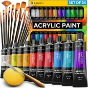 Complete Acrylic Paint Set  24 Rich Pigment Colors  12x Art Brushes with Bonus Paint Art Knife & Sponge  for Painting Canvas, Clay, Ceramic & Crafts, Non-Toxic & Quick Dry  for Kids & Adults