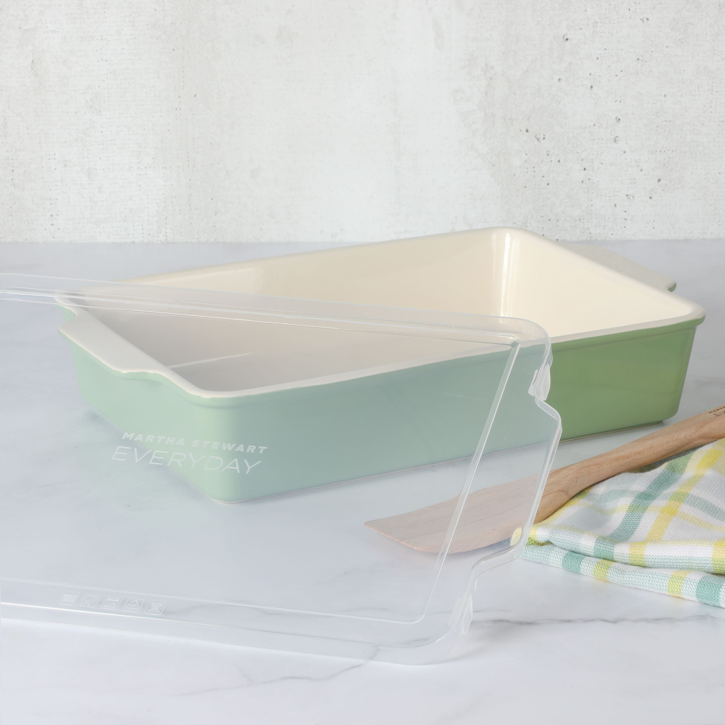 Martha Stewart Everyday Tilden 9"x12" Stoneware Casserole Baking Dish with Lid, Sage Green