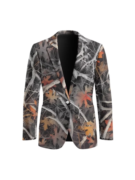Camouflage Hunting Oak Men's Blazer Fashion One Button Sport Coat Formal Tuxedo Jacket Lightweight Prom Wedding Business Blazer Suit