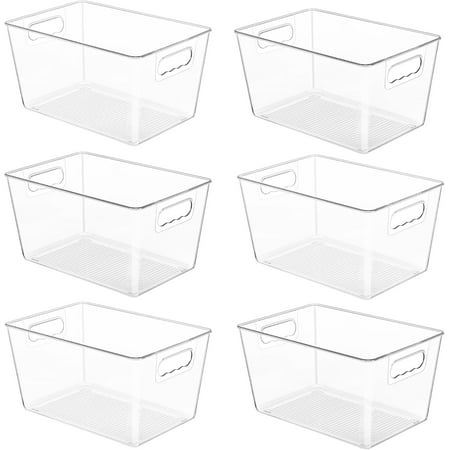 PLERISE 6-Pack Clear Pantry Organizer Bins, Plastic Storage Containers with Handles for Kitchen Freezer Cabinet Closet Bathroom Under Sink Organization