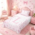 thumbnail image 3 of Meiyoeat Watercolor Letter L Print Twin Sheets 3pcs, Cute Stripes Bow Pattern Bedding, Pink White, 3 of 6