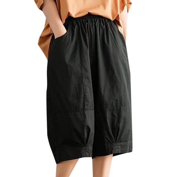 NAFUU Womens Summer Bermuda Shorts Casual Elastic Waist Solid Color Wide Leg Short Pants With Pockets Comfortable Versatile Elastic Waist Shorts Women