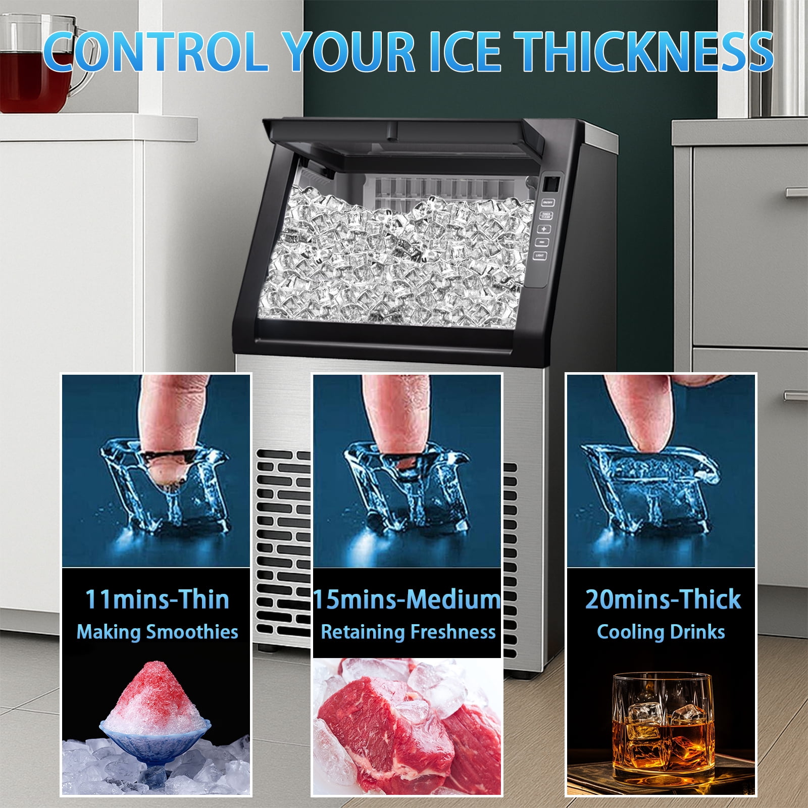 Dimedeal Commercial Ice Maker, 99lbs/24H, Auto Cleaning, Stainless Steel, Freestanding Ice Machine for Home/Bar/Restaurant