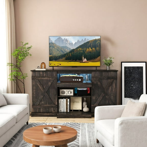 GVN TV Stand, Entertainment Center,58 Inches TV stand for TVs up to 65 Inches with 20 Color Led Lights-Coffee
