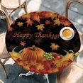 thumbnail image 2 of Fall Maple Leaves Round Tablecloth, Fitted Table Cover with Elastic for 55"-60" Round Tables, Happy Thanksgiving Pumpkins Autumn Black Table Cloth Outdoor Indoor Dinning Party Waterproof Tablecloths, 2 of 7