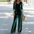thumbnail image 2 of mihongmao Summer Cruise Outfits For Women 2026 Pilates Outfits Women's Casual Loose-fitting Round Neck Pullover Long-sleeved Trousers Velvet Suit Green 3X, 2 of 9