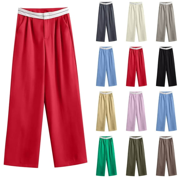 safuny Women's Wide Leg Loose Pants Teen High Waist Girls Fashion Relaxed Casual Comfy Daily Trousers Solid Color Army Green S