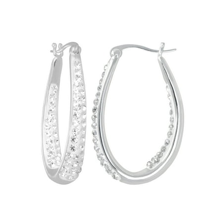 Crystal Hook Earrings - Clear Crystal Silver-Tone Hoop Earrings