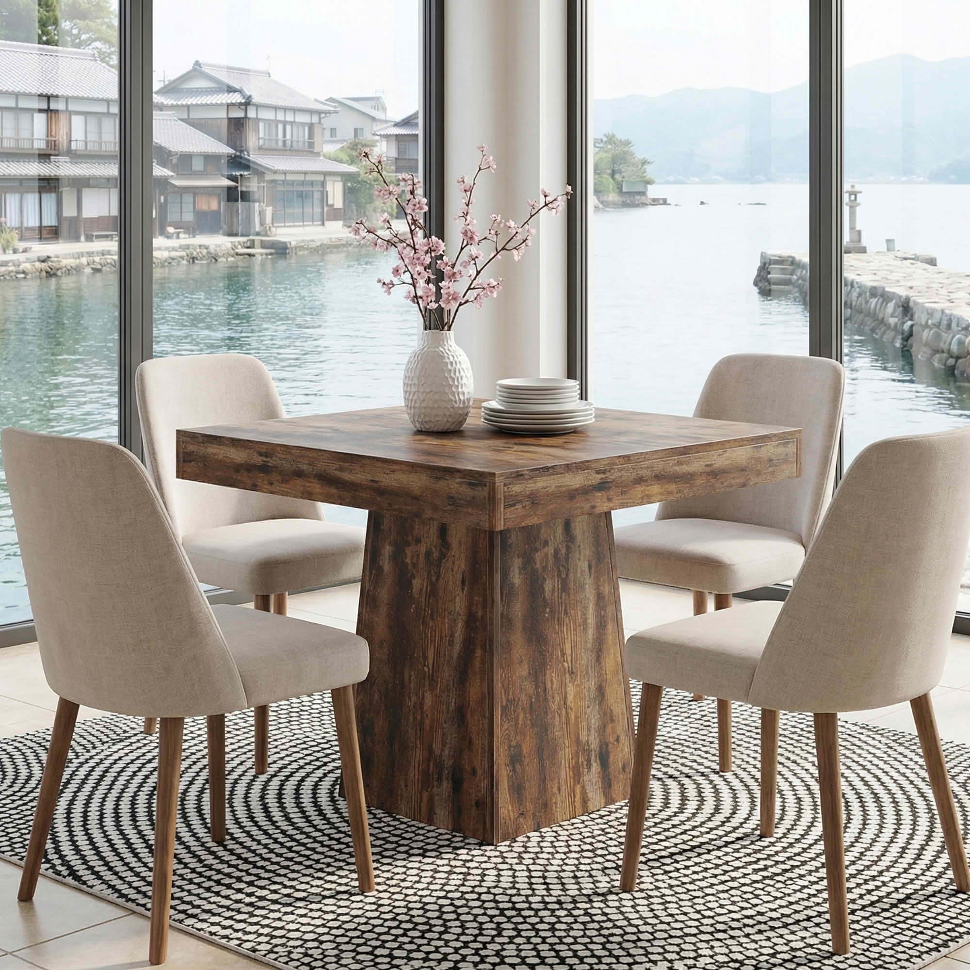 MAYEERTY 31.5 Inch Square Dining Table, Small Farmhouse Industrial Kitchen Dinner Table with Thick Tabletop and Pedestal Base for 4 People
