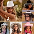thumbnail image 3 of Women Cowboy Hat Wide Brim Rhinestone Tasseled Western Large Cap, 3 of 3