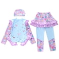 thumbnail image 4 of ZXLBBD Swimsuits for Girls Long Sleeve 3 Piece Rash Guard with Flounce Bottom Sun Protective for Toddler Kids Stretchy Holiday Surfing, 4 of 4