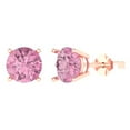 thumbnail image 2 of Rose Solid Solid Gold Solitaire Stud Everyday Dainty Earrings - 4 Ct Brilliant Round Cut Studs Pink Diamond 14K, Everyday Dainty Earrings Push Back, 2 of 7