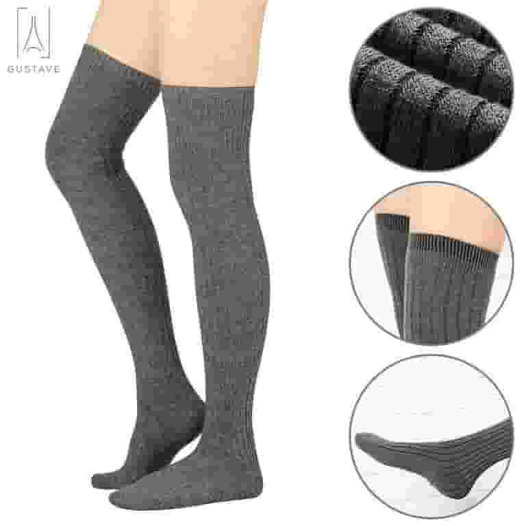 Gustave 2 Pairs Women Thigh High Socks Extra Long Knit Warm Gustave 2 Pairs Women Thigh High Socks Extra Long Knit Warm