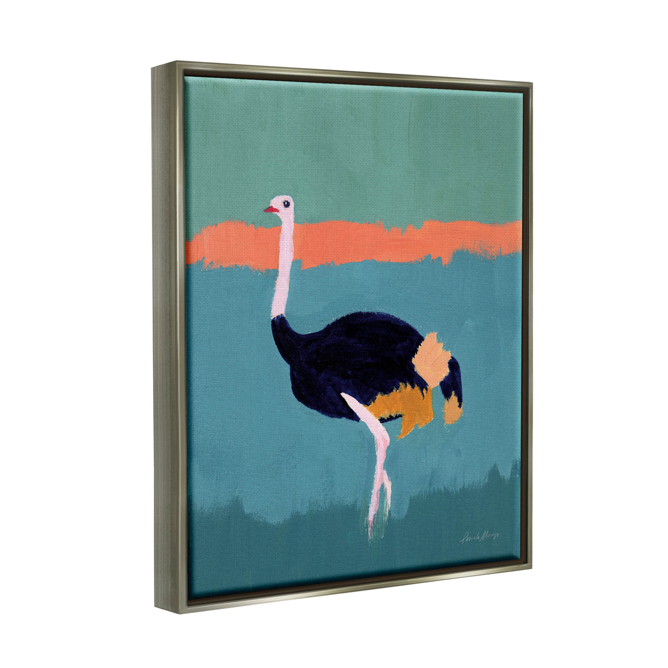 Stupell Industries Modern Ostrich Wildlife Painting Painting Luster Gray Floating Framed Canvas Print Wall Art, Design by Pamela Munger