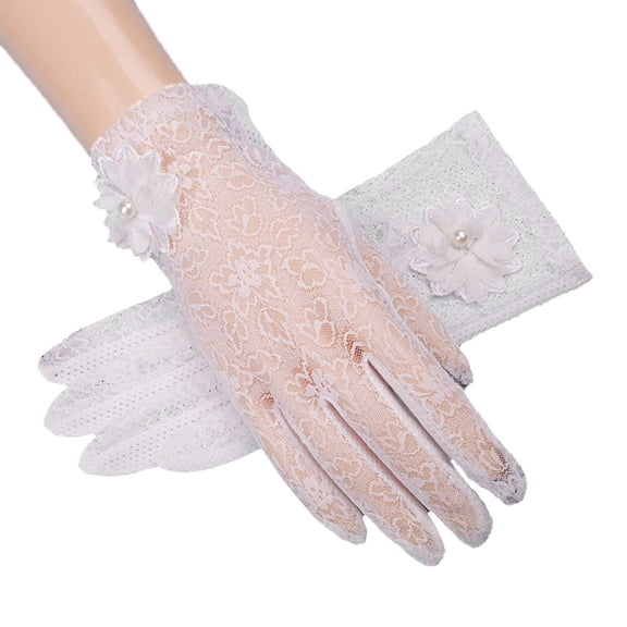 vlrwzc White Women's Floral Lace UV Protection Gloves Touchscreen Elegant Sun Gloves