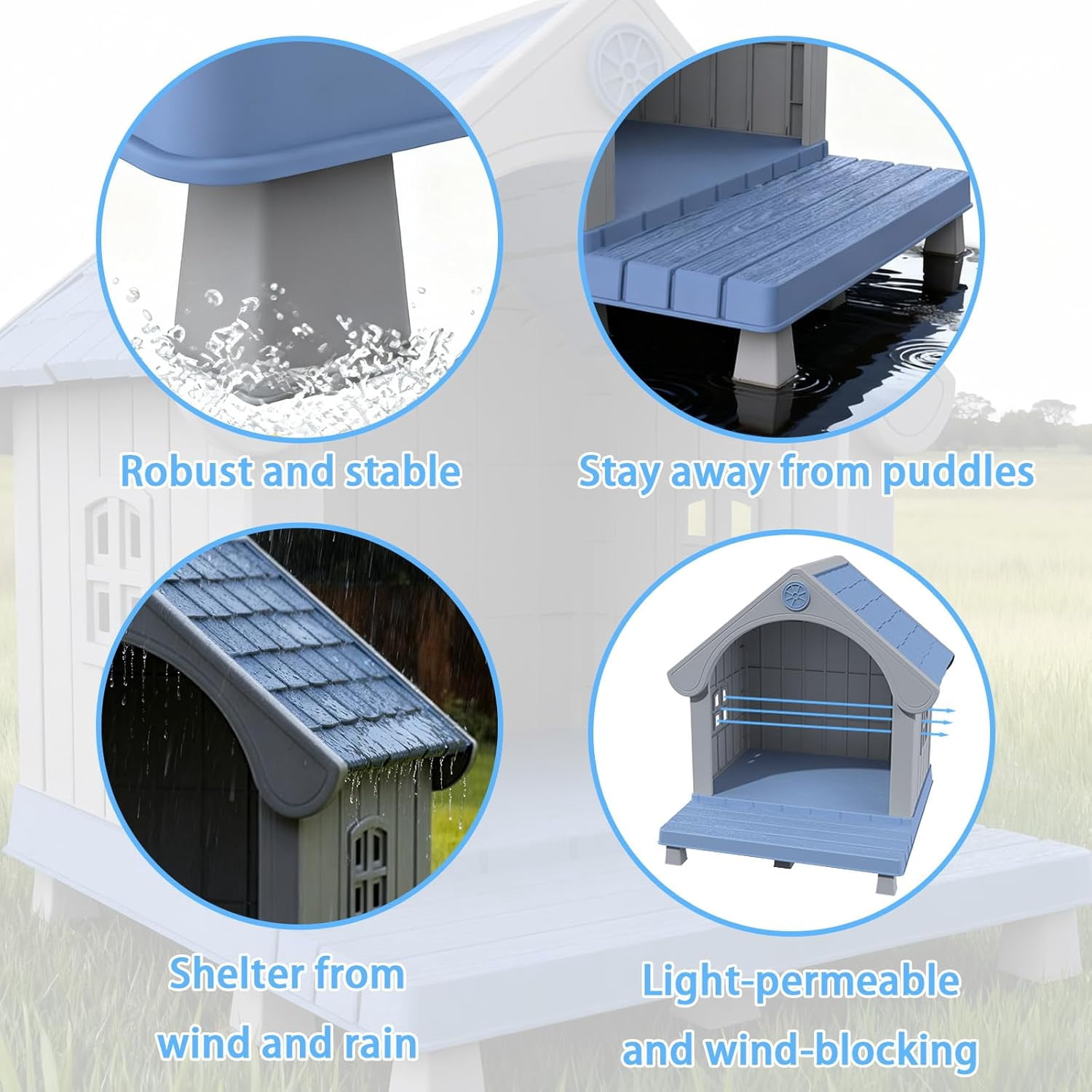 Joxxoaa Dog House Resin Dog Kennel with Cute Elegant Design & Extended Elevated Floor, Dog Houses for Large Dogs Outside Weatherproof for Indoor & Outdoor Use,Father's Day Gift