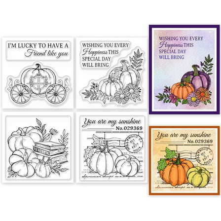 4Pcs Mini Pumpkin Corner Background Clear Stamps for DIY Scrapbooking Mini Autumn Silicone Clear Stamp Seals Transparent Stamps for Cards Making Photo Album Journal Home Decoration