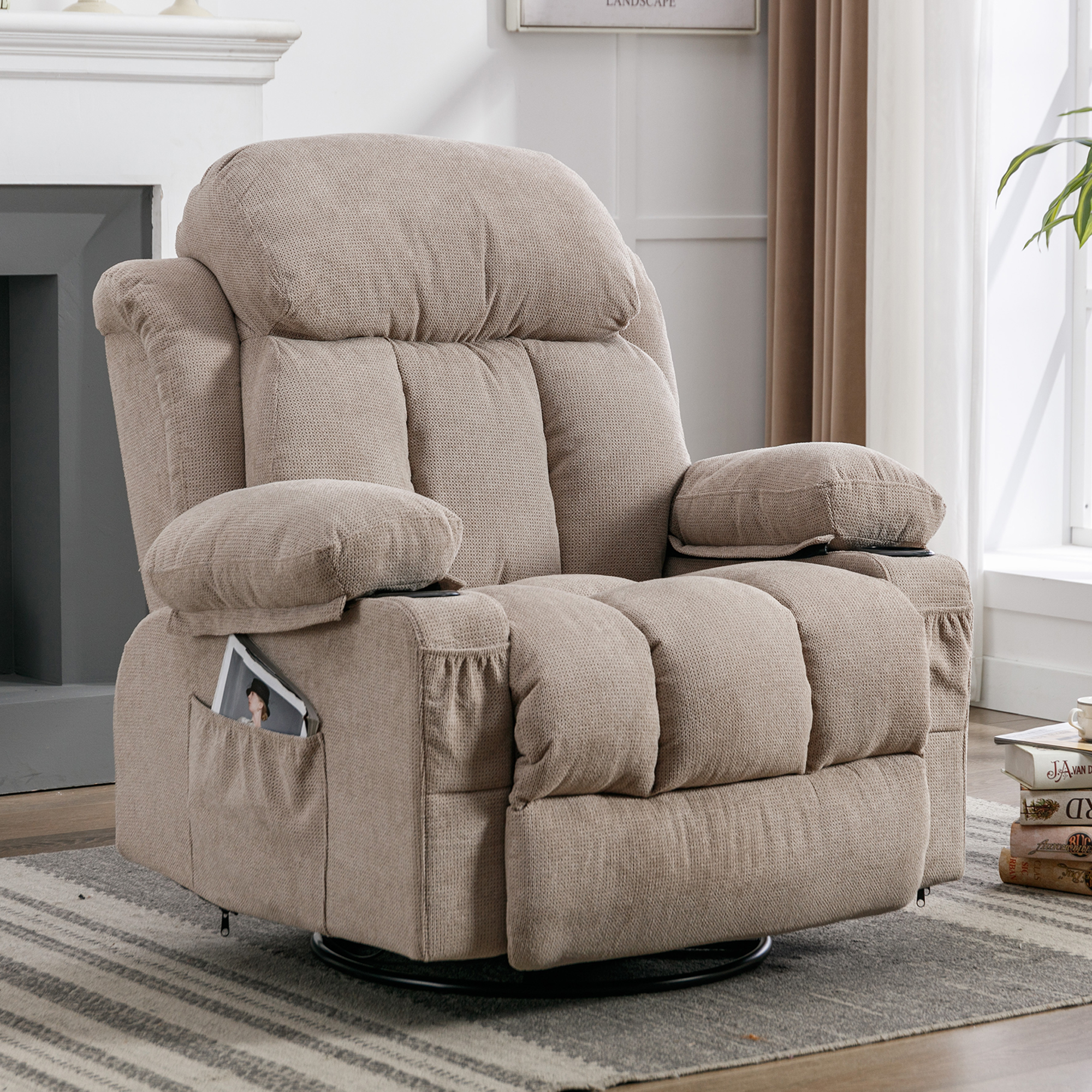 Recliner Chair for Living Room, Manual Fabric Recliner Chair with Heat and Massage Function, USB