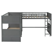 Euroco Wood Bunk Bed Storage, Twin-Over-Twin-Over-Twin for Bedroom, Gray