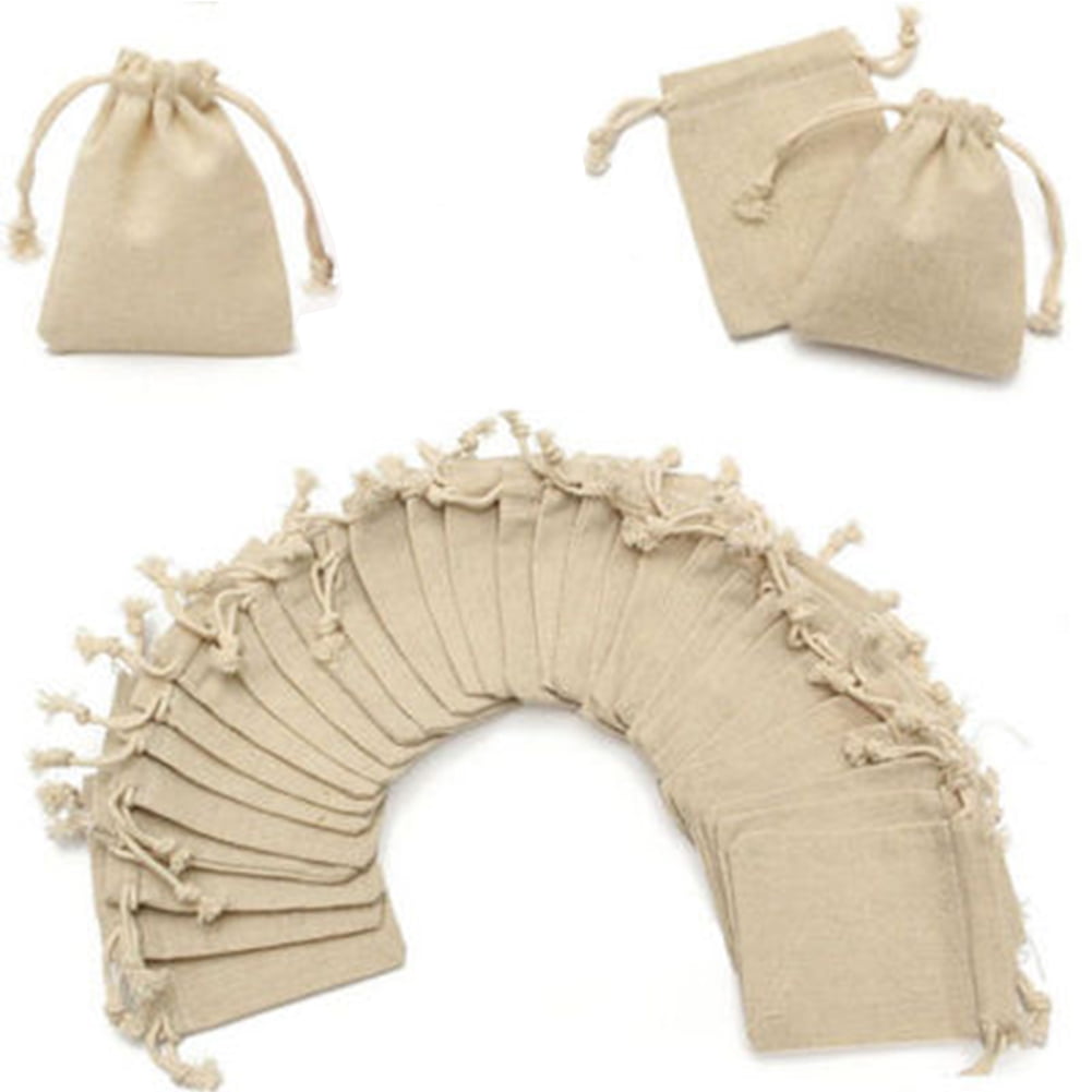 Small Bag 30* Natural Linen Pouch Drawstring Burlap Jute Sack Jewelry Bags Gift 