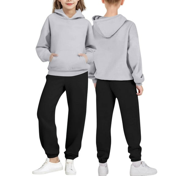 NAISIBABY Boys Girls Activewear Sets 2-Piece(2-14T), Pullover Hooded Sweatshirt and Jogger Pant Kids Fall Winter Casual Outfits Gray