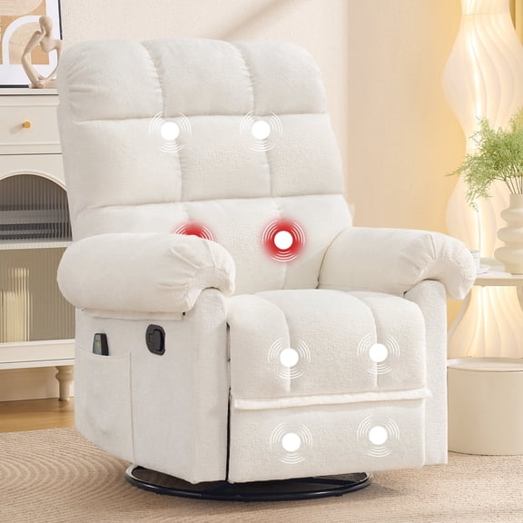 Korser 360°Swivel Rocker Recliner Chair with Massage and Heat,Small Recliners for Small Space,Rocking Chair Nursery with Side Pockets for Living Room,Chenille,Beige