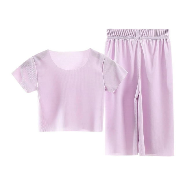 Chbgutlmr Vêtements Filles Enfants Ensemble 2 Pcs Été Col Rond Manches Courtes Hauts Pantalons Ample Décontracté