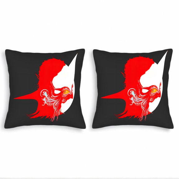 Set of 2 Decorative Throw Pillow Covers 18x18in - Bold Black with Red & White Phoenix Design Modern Cushion Cases for Couch Bed Car