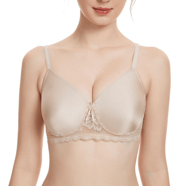 BIMEI Women's Mastectomy Bra Pockets Seamless Molded Bra Lace Contour  Post-Surgery Invisible Pockets for Breast Forms Everyday Bra 9828,Nude, 40B  