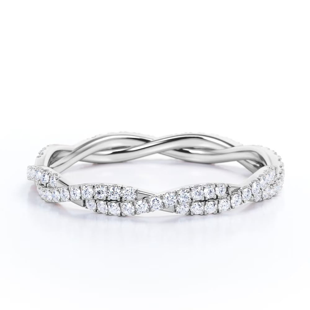 Infinity Wedding Band, Full Eternity Diamond Band, Twisted Swirl Band, 1.8 Ct Simulated Diamond, 14K White Gold Plated, Bridemaids Ring
