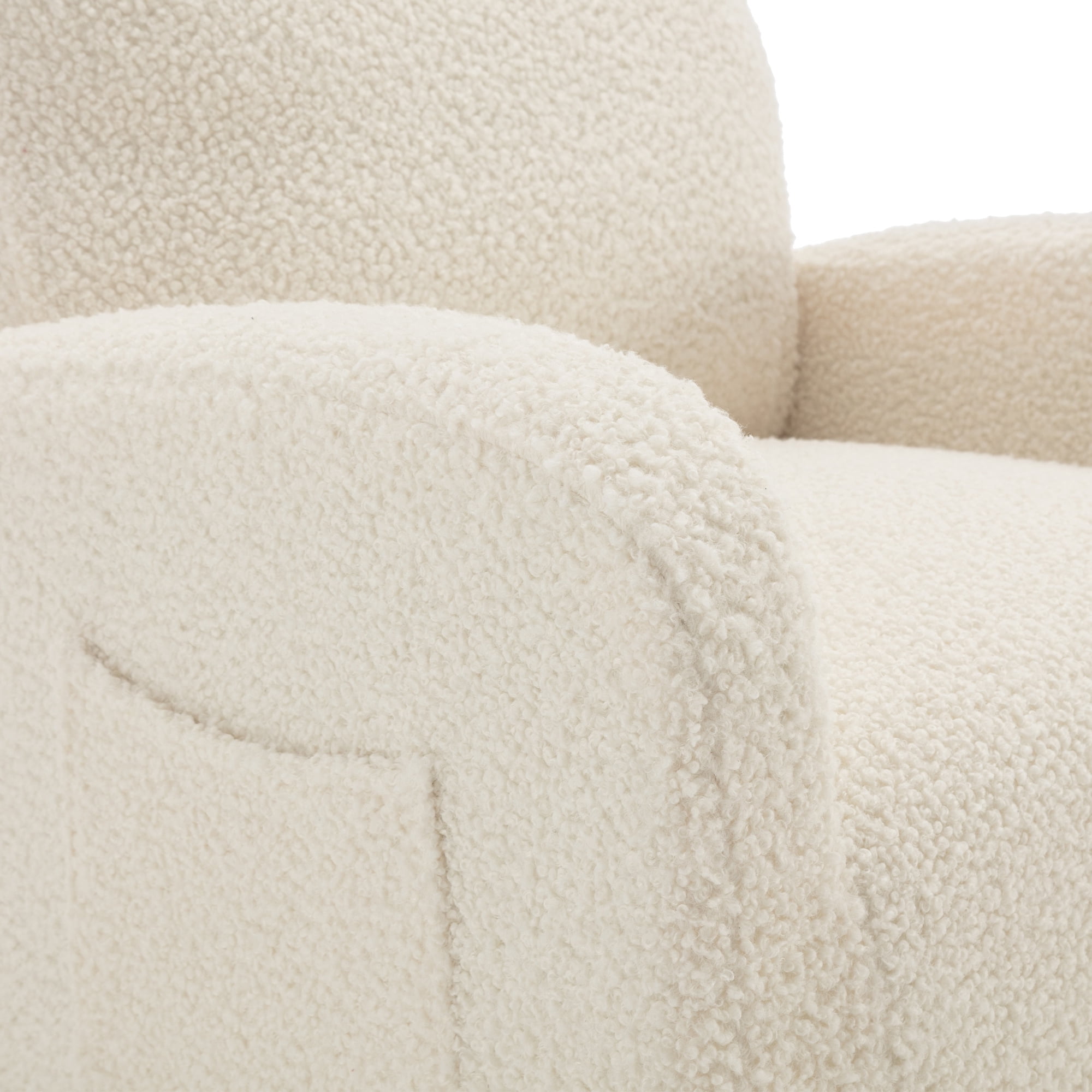Aukfa Swivel Glider Chair for Nursery, Modern High Back Rocker Chair w/ Storage, Teddy Fabric, White