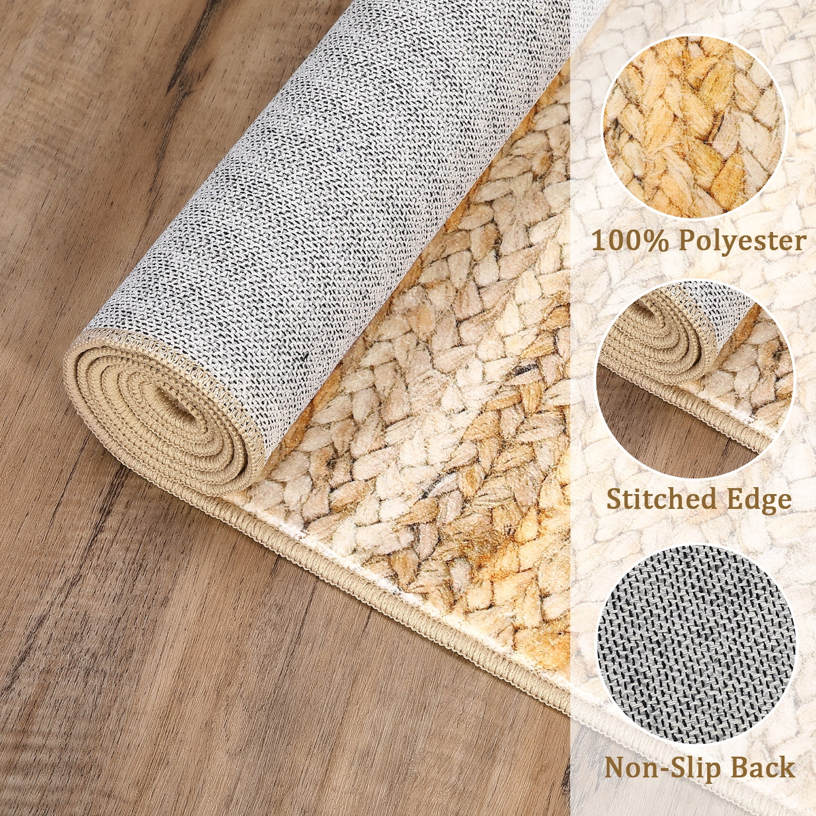 FairOnly 8'x10' Yellow Machine Washable Living Room Area Rugs Modern Braided Print Non Slip Rugs for Bedroom Home Office Rug Indoor Floor Carpet