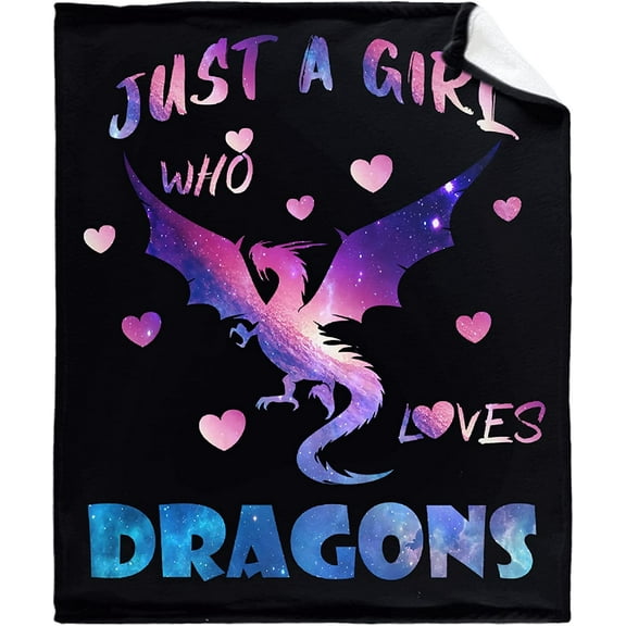 Just A Girl Who Loves Dragons Blanket Flannel Fleece Throw Blanket Microfiber Lightweight Soft Cozy for Couch Sofa Bed All Season Personalized Gift to Girls Women 60"x50" for Teens