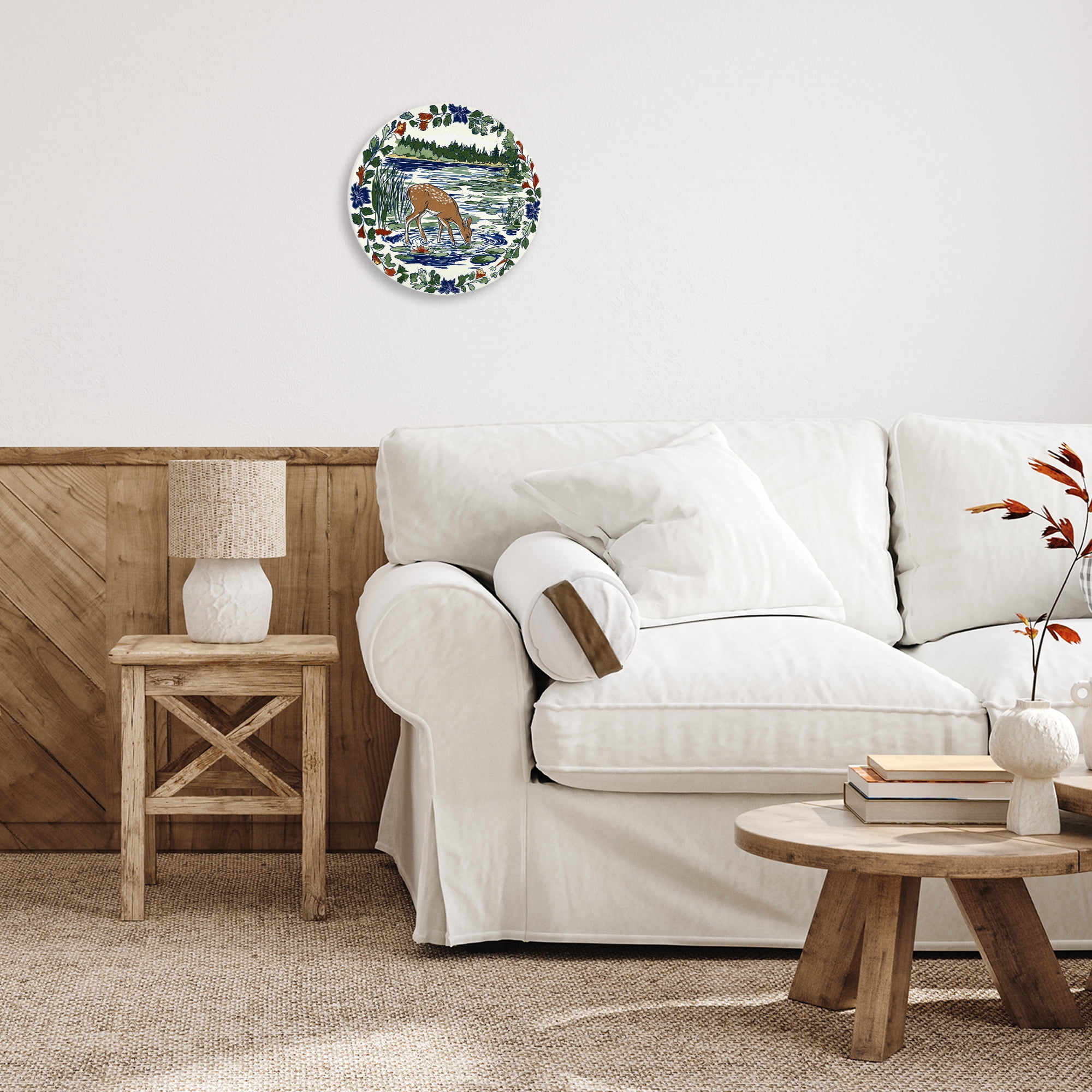 Stupell Industries Deer Drinks Water Circular Wall Plaque, design by Yen