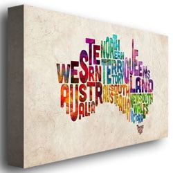 Trademark Art "Australia States Text Map" Canvas Wall Art by Michael Tompsett