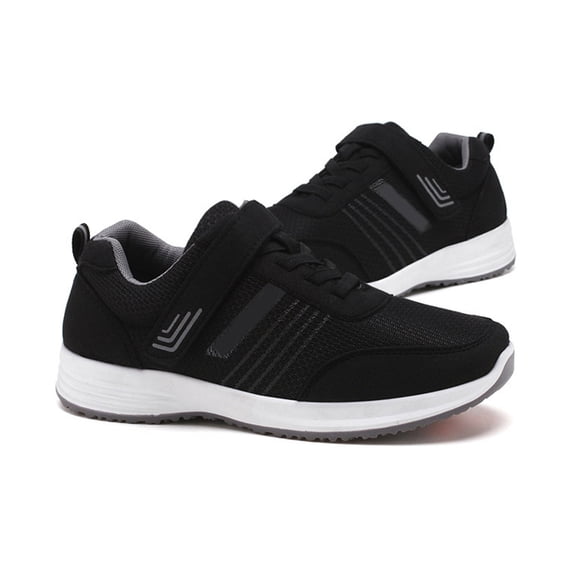 pwidon Men's Senior Walking Shoes Velcro Strap Non Slip Breathable Mesh Lightweight Comfort Orthopedic Sneakers for Elderly Father Daily Wear Black 39
