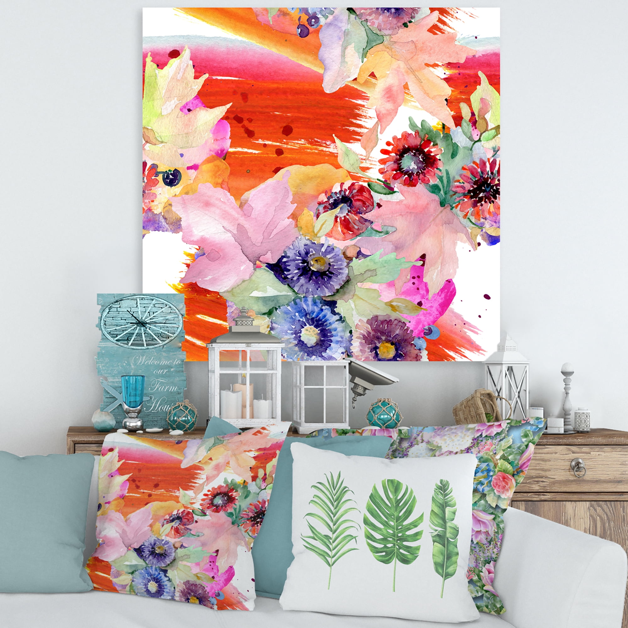 Wildflowers and Vibrant Wild Spring Leaves VII 30 in x 30 in Painting Canvas Art Print, by Designart