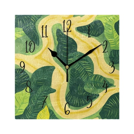 Square Clock Black Clock 7.78 *7.78 Inch Decorative Clock Creative Clock Dual-Purpose Clock Wall Clock Clock Decorate Your Space Green River Pattern