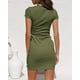 thumbnail image 4 of Vestido de camiseta para mujer, informal, de manga larga, con lazo en la cintura, cuello redondo, ajustado, fruncido, elástico, con nudo, Color sólido, suelto, Mini vestido sin mangas Adepaton WMZL-907-12, 4 of 5