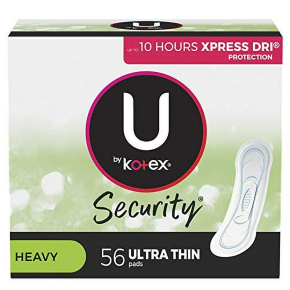 U by Kotex Security Ultra Thin Feminine Pads, Heavy Flow, Long, Unscented, 56 Count