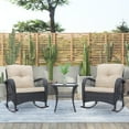 thumbnail image 2 of Abble 3-Piece Outdoor Furniture Set, Patio Outdoor Conversation Set with Coffee Table, PE Wicker Rocking Chairs with Beige Cushions, Dark Brown, 2 of 6