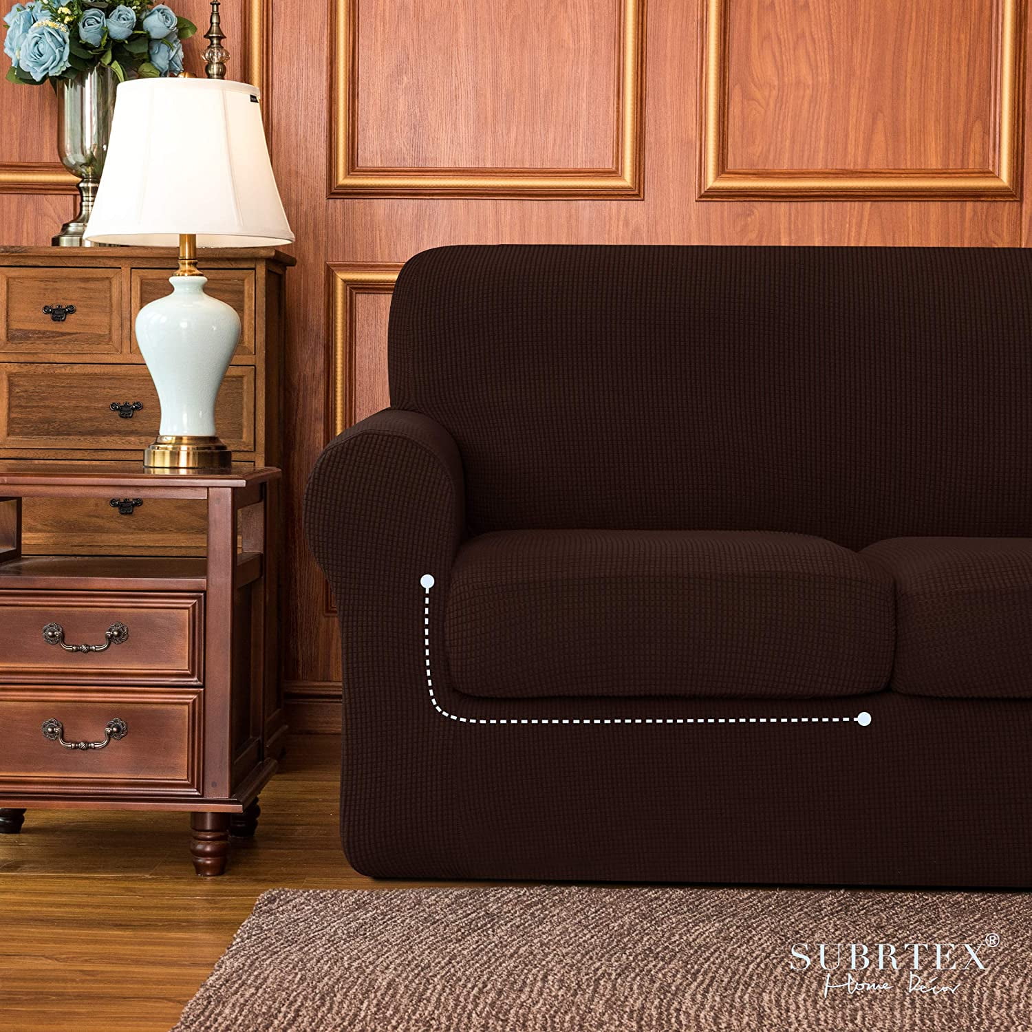 Subrtex 4-Piece Stretch Textured Grid Sofa Cover Slipcover,Separate Cushion Cover(Chocolate, Sofa)
