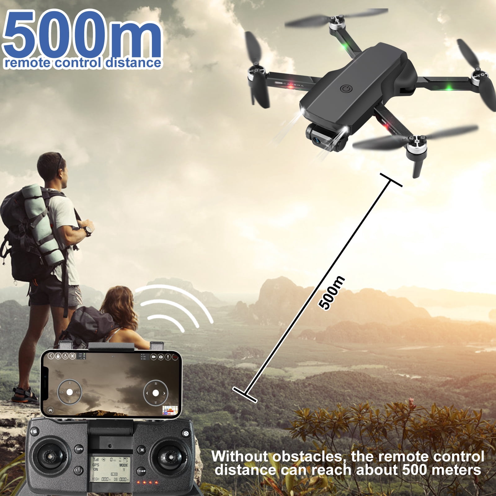 NETNEW 2x Cameras GPS Aerocraft Foldable Drone for Adults with 2x batteries 6K HD 1920P Cameras EIS Anti-Shake Quadcopter 5G WIFI FPV 30Mins Flight Time 120°FOV 50x Zoom Brushless Motor