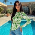 thumbnail image 4 of Xoenoiee Green Shamrock Pattern Women Long Sleeve Top Irregular Hem Crewneck Shirt St. Patrick's Day Going Out Tops Y2k Clothes Fall Winter Outfits Plus Size, Size S, 4 of 7