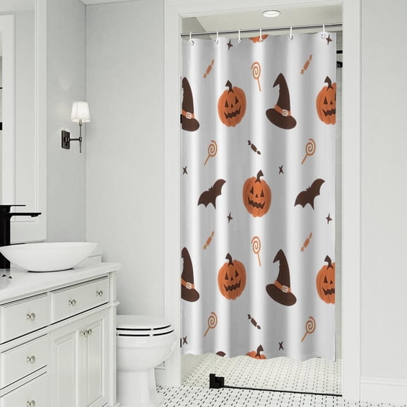 Halloween Pumpkins Witch Hats and Bats Shower Curtain 36"x72" ,Bathroom Decorative Shower Curtains Set with 12 Hooks,Modern Waterproof Washable Shower Curtain