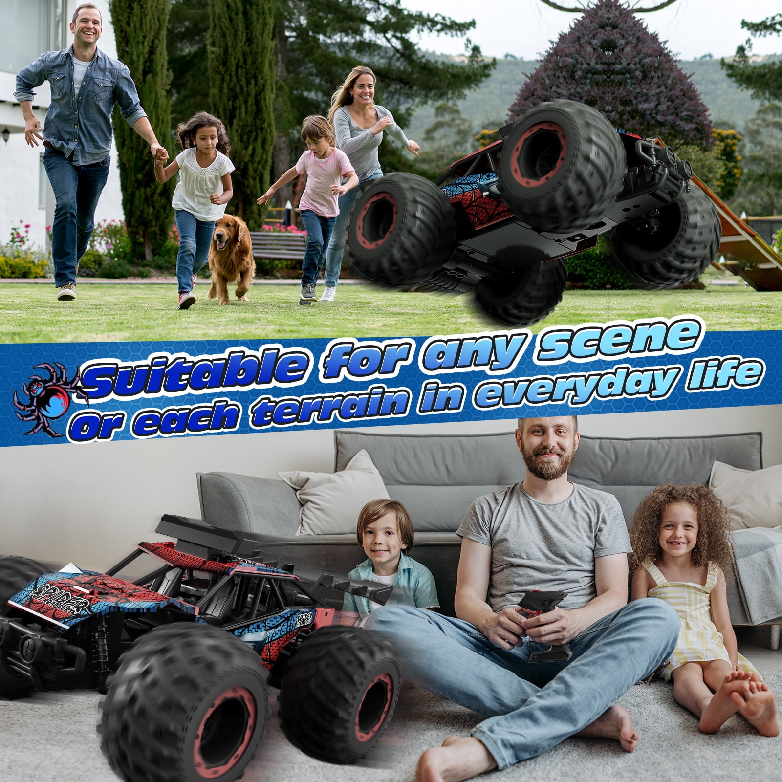 Teonock RC Truck Remote Control Car for Kids, 1:20 Scale off Road 2WD RC Cars with LED Lights, 50 Min Run Time, 2.4GHz All Terrain Toy Vehicle Gifts