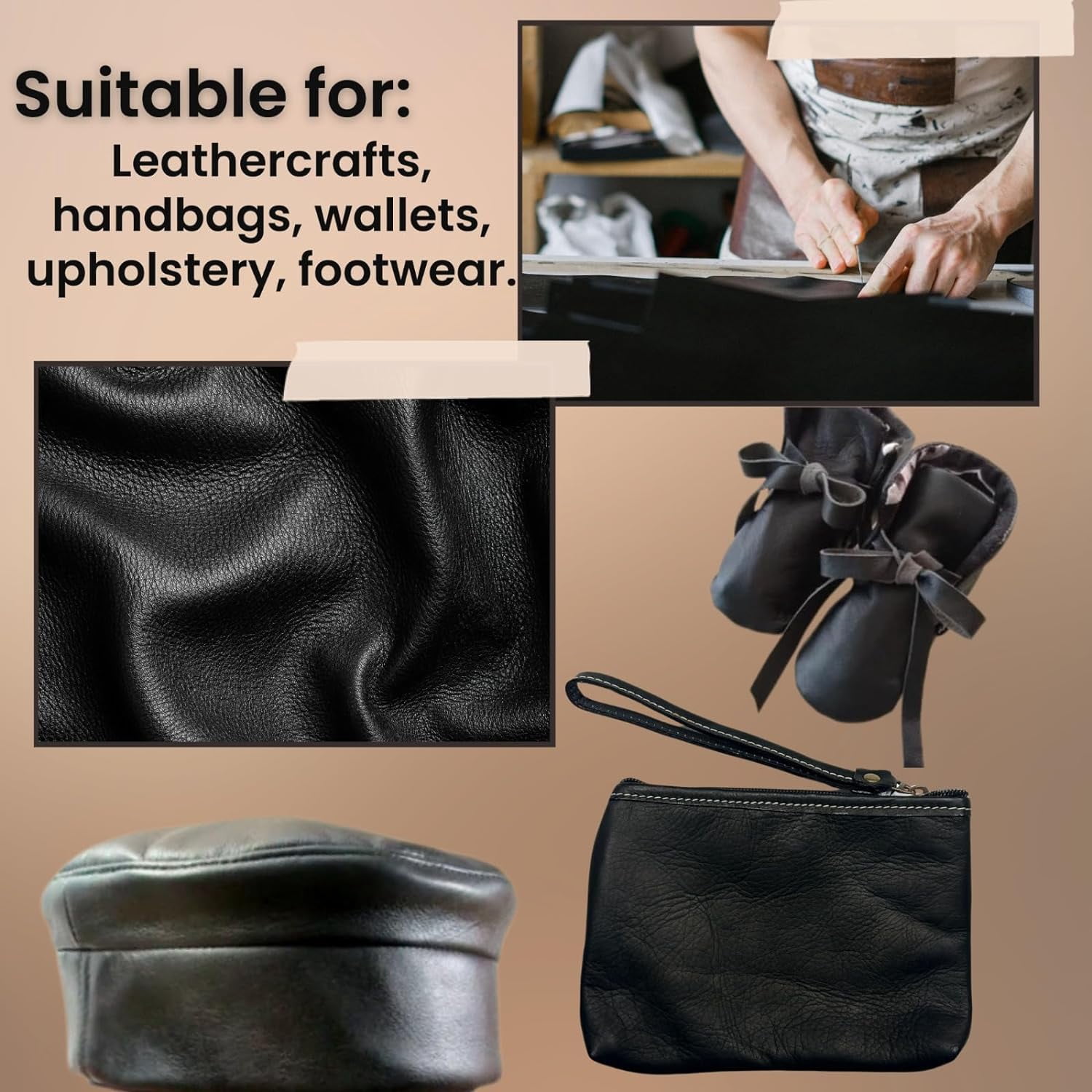 ArtisanCowhides Soft Natural Grain Cowhide Nappa Leather for Crafts – Black 20 Sq ft