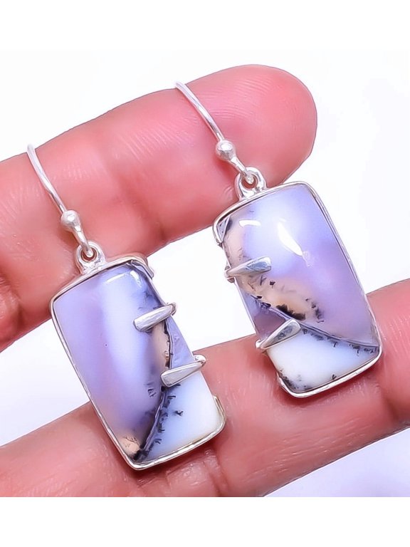 Dendritic Opal - Brazil 925 Sterling Silver Designer Earring 1.56" A370, Handmade Jewelry, Dangle Earring