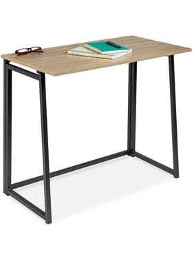Best Choice Products 31.5in Folding Drop Leaf Desk for Home Office w/ Wood Table Top, Space Saving - Black/Natural